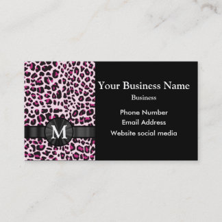 Monogrammad rosa leopard print mönster visitkort