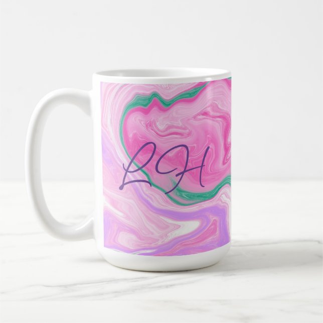 Monogrammad Rosa, Lila, Grönt Marble Art Kaffemugg (Vänster)