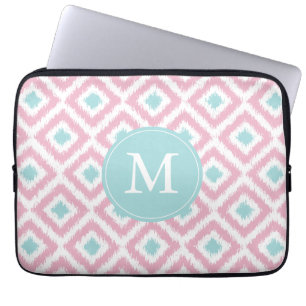 Monogrammad Rosa Mint Diamond Ikat Mönster Laptop Fodral