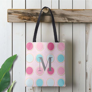 Monogrammad Rosa och Blue Polka Dot Tygkasse