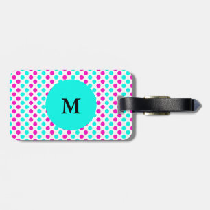 Monogrammad Rosa och Blue Polka dots Bagagebricka
