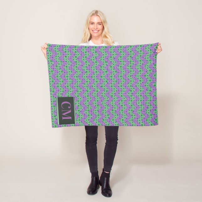 Monogrammad Rosa och Grönt Glitter Chevron Fleecefilt (På plats)