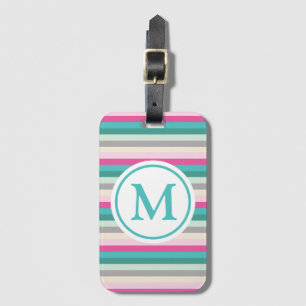 Monogrammad rosa- och Grönt-stripe Bagagebricka