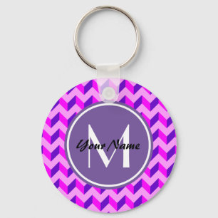 Monogrammad Rosa och Lila Chevron Patchwork Nyckelring