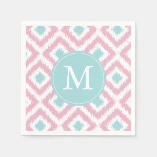 Monogrammad Rosa och Mint Ikat Diamonds Mönster Pappersservett