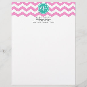 Monogrammad Rosa och Teal Chevron-Anpassningsbar Brevhuvud