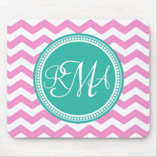 Monogrammad Rosa och Teal Chevron-Anpassningsbar Musmatta