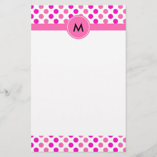 Monogrammad Rosa Polka dots Brevpapper