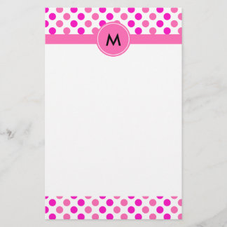 Monogrammad Rosa Polka dots Brevpapper
