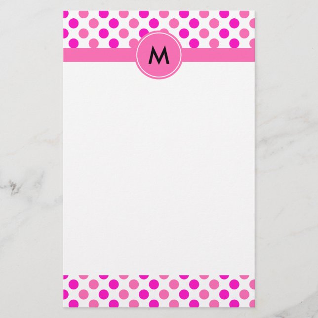 Monogrammad Rosa Polka dots Brevpapper (Framsida)