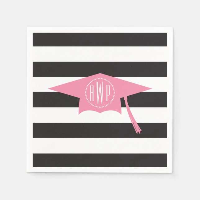 Monogrammad Rosa Studentmössa + Black Rand Pappersservett (Framsidan)