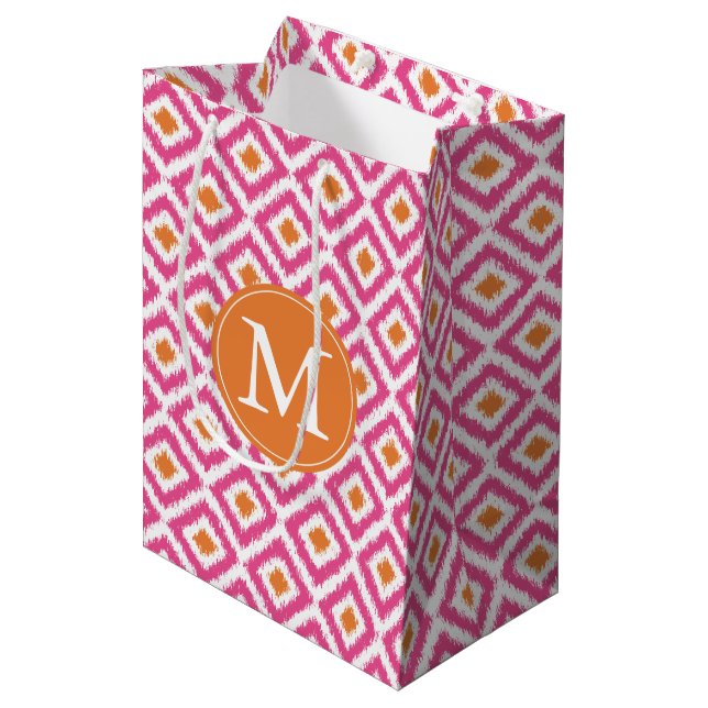 Monogrammad Rosa Tangerine Diamonds Ikat Mönster (Framsidan Vinklad)