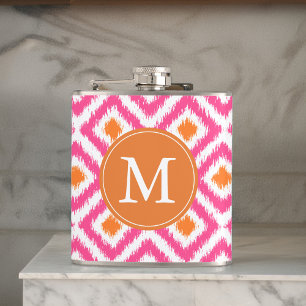Monogrammad Rosa Tangerine Diamonds Ikat Mönster Fickplunta