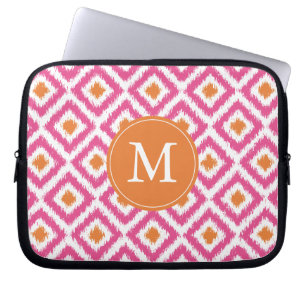 Monogrammad Rosa Tangerine Ikat Mönster Laptop Sleeve