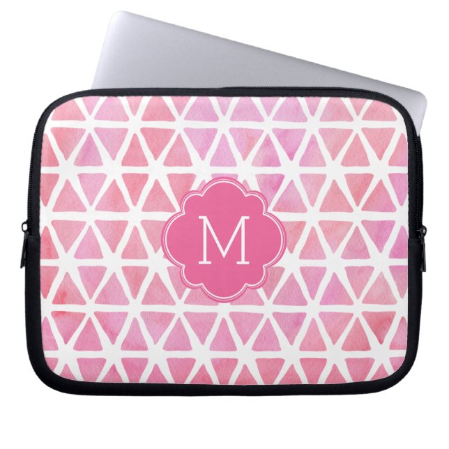 Monogrammad Rosa Watercolor Geometric Mönster Laptop Sleeve (Framsidan)