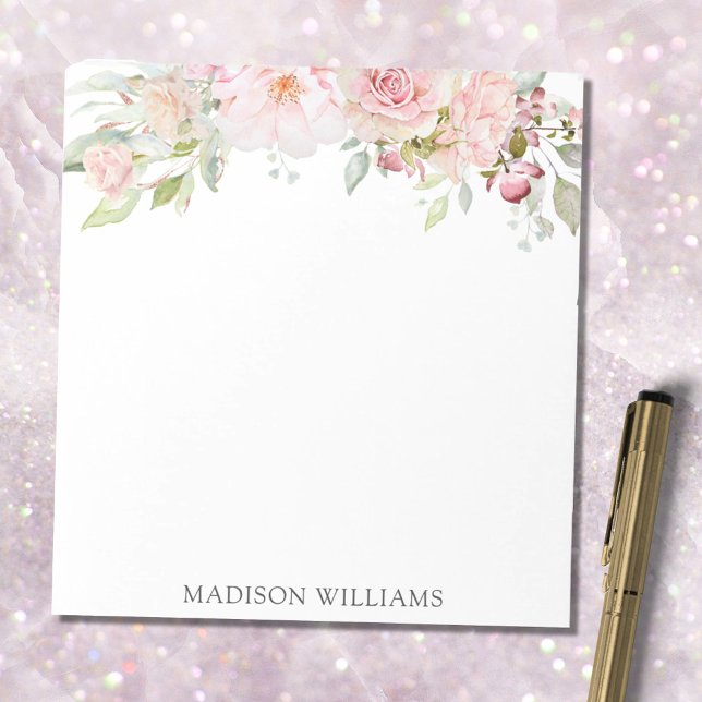 Monogrammad Rosa Watercolor Ro Flower Elegant Anteckningsblock (In situ)