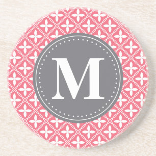Monogrammad Rosa White Blommigt Lattice Mönster Underlägg