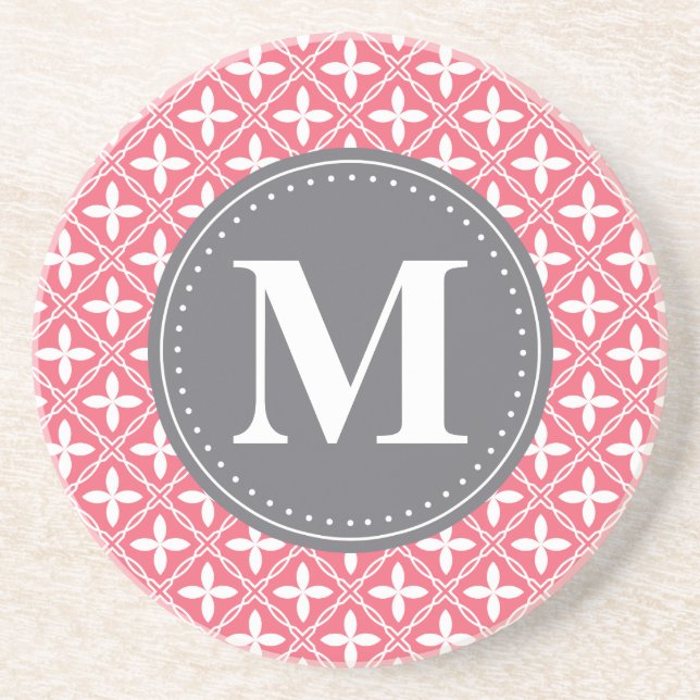 Monogrammad Rosa White Blommigt Lattice Mönster Underlägg (Framsidan)