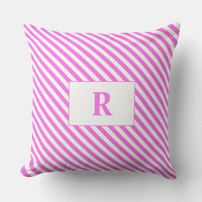 Monogrammad Rosa/White Rand Dekorativ kudde (Framsida)