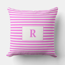 Monogrammad Rosa/White Rand Dekorativ kudde