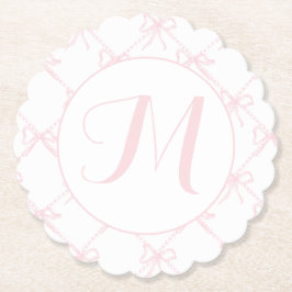 Monogrammad Rosa & White Ribbon, Rosa Bow Anpassni Underlägg Papper