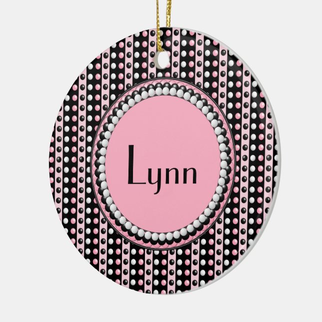 Monogrammad Round Ornament polka dots och Rand (Vänster)