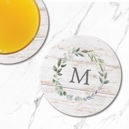 Monogrammad Rustic Grönt Sage Löv andedräkt Underlägg