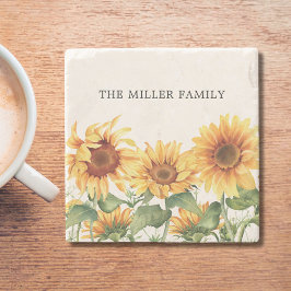 Monogrammad Rustic Gult Solrosolja Garden Stenunderlägg