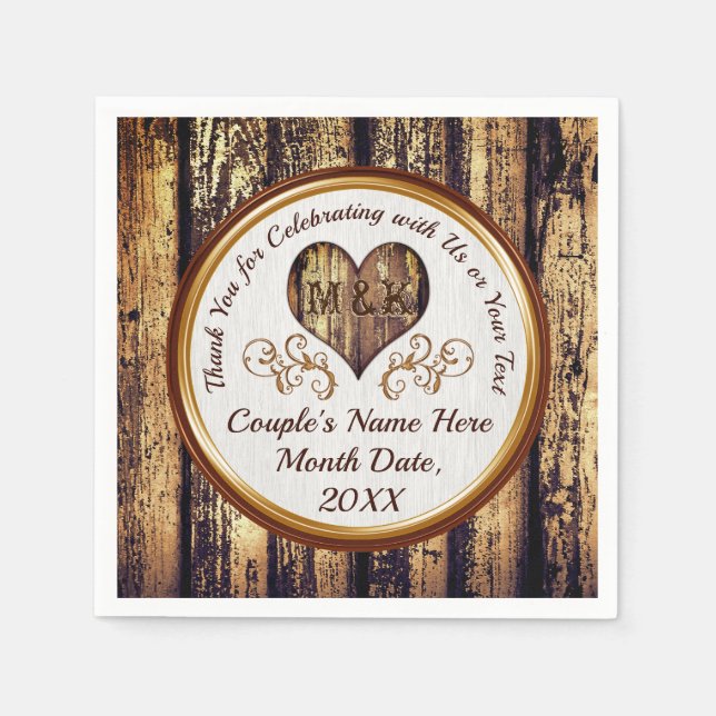 Monogrammad Rustic Personlig Bröllop Napkins Pappersservett (Framsidan)