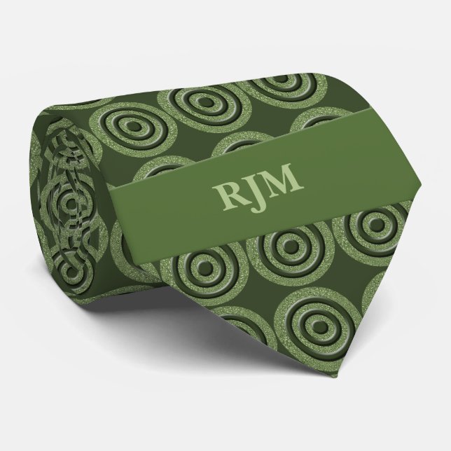 Monogrammad Sage Grönt Circles Necktie Slips (Rullad)