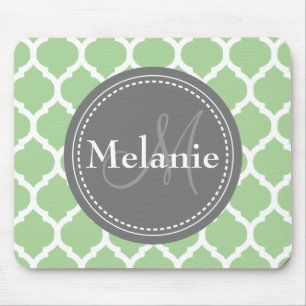 Monogrammad Sage Grönt & Grått Quatrefoil Musmatta