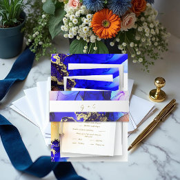 Monogrammad Sapphire Blue Orange Bröllop Band För Inbjudningskort