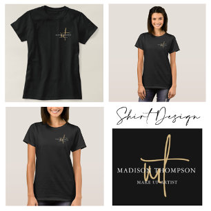 Monogrammad Script Typography Black Guld Namn T Shirt