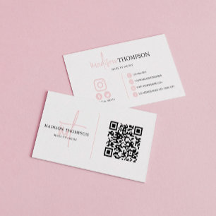 Monogrammad Script Typography Blek Rosa QR-kod Visitkort