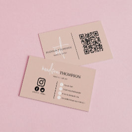 Monogrammad Script Typography Boho Beige QR-kod Visitkort