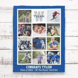 Monogrammad Senior Studenten Multi Photo Collage Fleecefilt