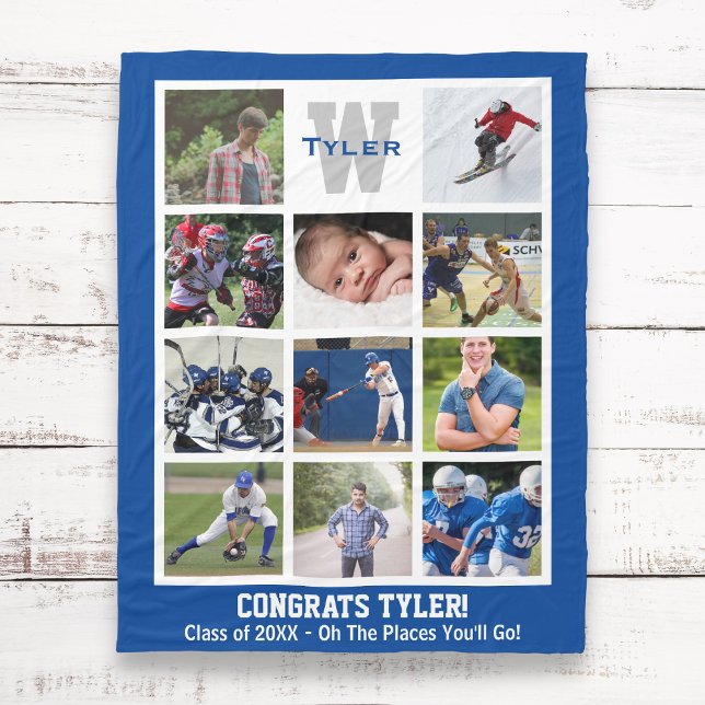 Monogrammad Senior Studenten Multi Photo Collage Fleecefilt (Skapare uppladdad)