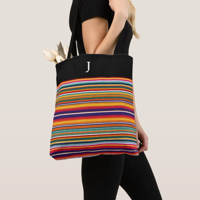 Monogrammad Serape Rand Tote Bag Tygkasse (Närbild)