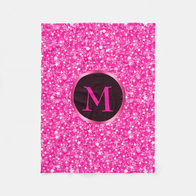Monogrammad Shock rosa Glitter Mönster Fleecefilt (Framsidan)