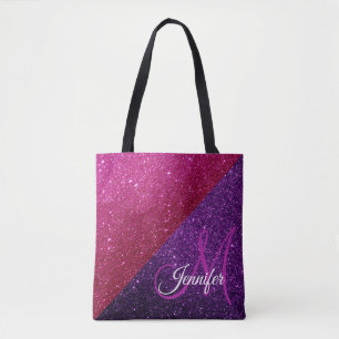 Monogrammad shock rosa, Lila Glitter & Sparkles Tygkasse