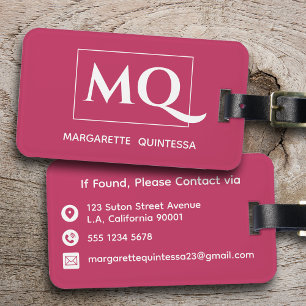 Monogrammad shock rosa med minimal modern typograf bagagebricka