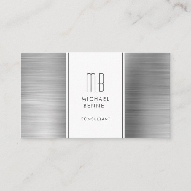 Monogrammad Silver Grått Metallic Foil Consultant Visitkort (Framsida)