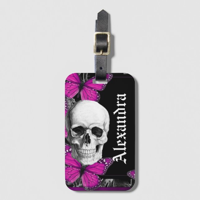 Monogrammad Söt Gothic Skull Bagagebricka (Framsida vertikal)