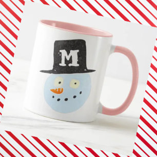 Monogrammad söt vattenfärg snögubbe ansikte ler le mugg