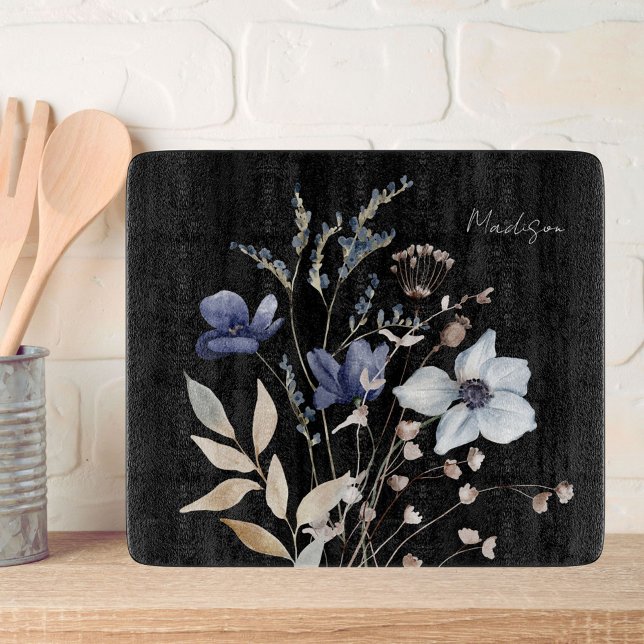 Monogrammad Söt Watercolor Blue Wildblomma (In situ)