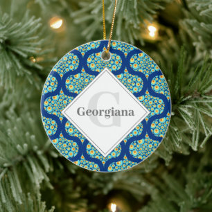Monogrammad Starry Natton Sea Doodle Ogee Julgransprydnad Keramik