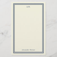 Monogrammad Stationery för marin blå och grå