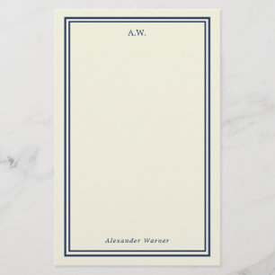 Monogrammad Stationery för marin blå och grå Brevpapper