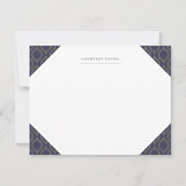 Monogrammad Stationery Navy och Guld Ogee Anteckningskort (Framsida)