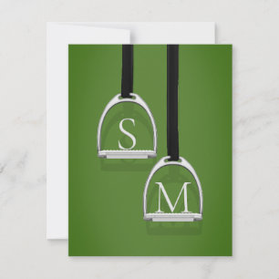 Monogrammad Stirup Järn Grass Grönt Equestrian Anteckningskort